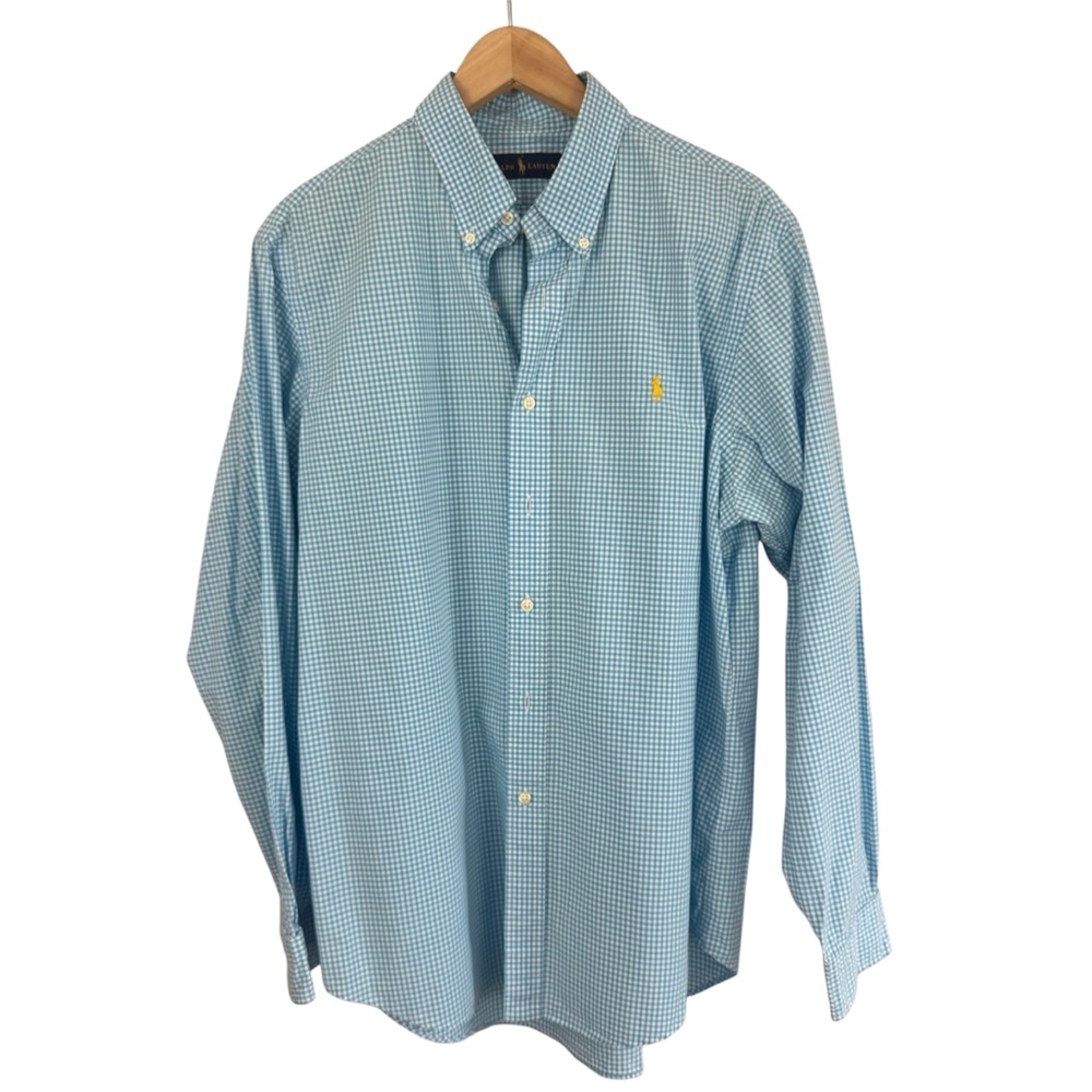 Ralph Lauren Polo Blue White Checkered Long Sleeve Button Down Shirt Size L